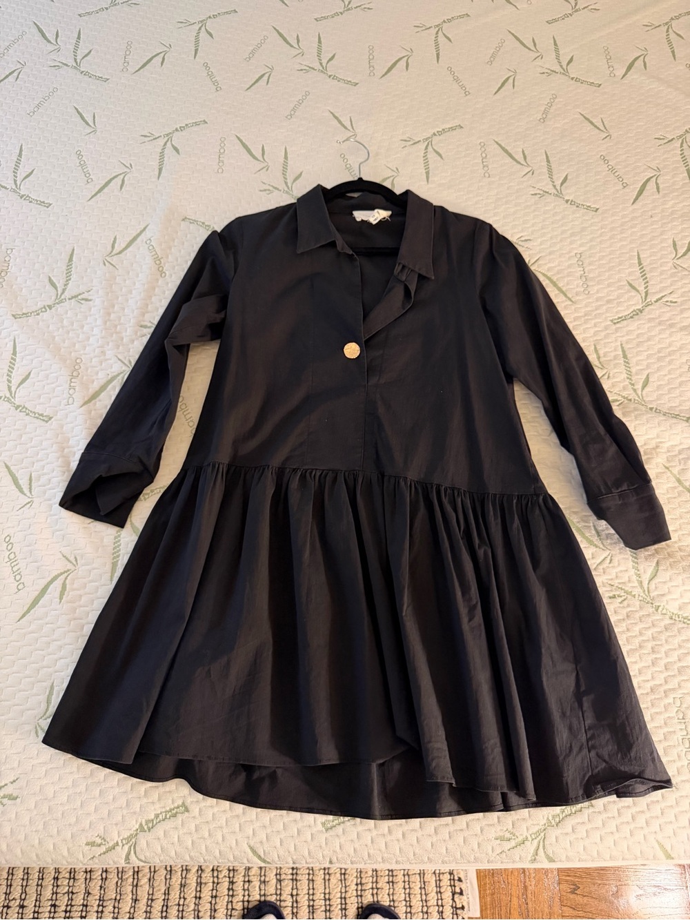 Tuckernuck Black Button-Front Ruffle-Hem Shirt Dress